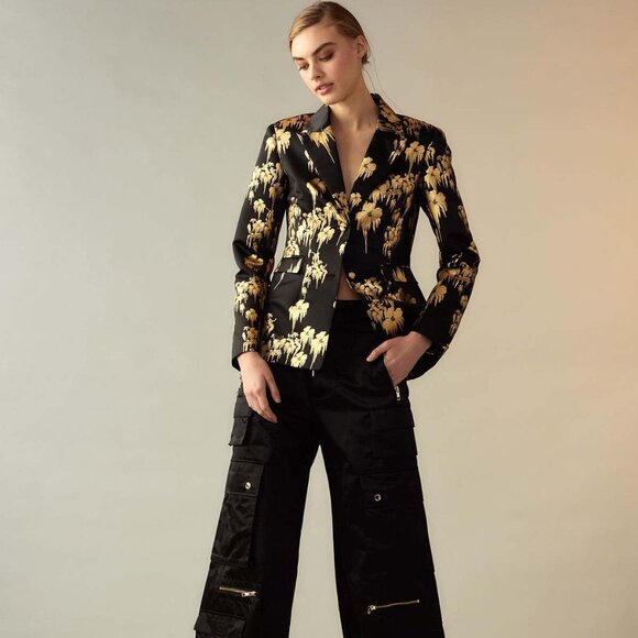 CYNTHIA ROWLEY Dripping In Gold Fitted Blazer Sz 10 - Picture 3 of 8